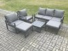 Fimous Aluminium Outdoor Lounge Sofa Set Garden Furniture Sets with Square Coffee Table 2 Chairs 2 Big Footstools Dark Grey 7 Seater
