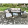 Fimous 6 Seater Outdoor Lounge Sofa Set Wicker PE Rattan Garden Furniture Set with Armchair Square Coffee Table Big Footstool Dark Grey Mixed