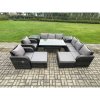 Fimous 10 Seater Rattan Garden Furniture Set Oblong Rectangular Dining Table and Chairs Set with 3 Seater Sofa 2 Big Footstool 2 Side Tables Dark Grey Mixed