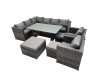 Fimous Outdoor PE Rattan Sofa Set with Dining Table Patio Garden Furniture Sets with 3 Stool Dark Grey Mixed