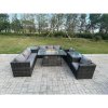 Fimous Outdoor Rattan Garden Furniture Gas Fire Pit Dining Table Sets Gas Heater Lounge Chairs Side Tables Dark Mixed Grey 8 Seater