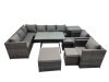 Fimous 11-seater Outdoor PE Rattan Sofa Set with Dining Table Patio Garden Furniture Sets with 2 Chair 3 Stools Side Table Dark Grey Mixed