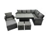 Fimous 10 Seat Rattan Garden Furniture Corner Sofa Set Outdoor Adjustable Lifting Dining or Coffee Table Set with 3 Footstools Dark Grey Mixed