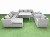 Fimous 9 Seater Garden Furniture Set PE Ratten Garden Sofa Set with Rectangular Dining Table Big Stool Light Grey