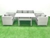 Fimous Garden Dining Set Outdoor Rattan Furniture Set with Sofa Dining Table 2 Chairs 2 Side Tables Light Grey Mixed