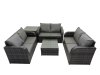 Fimous Rattan Garden Outdoor Furniture Set Love Sofa Square Coffee Table Set with Side Table Dark Grey Mixed