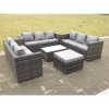 Fimous Outdoor Rattan Garden Furniture Lounge Sofa Set With Oblong Coffee Table With Big Footstool