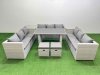 Fimous Patio Outdoor Garden Furniture Sets with Black Glass Top Dining Table 3 Seater Sofa Side Table 2 Small Stool Light Grey