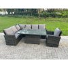 Fimous High Back PE Rattan Corner Sofa Set Garden Furniture Adjustable Rising Lifting Table Set With Chair