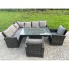 Fimous High Back PE Rattan Corner Sofa Set Garden Furniture Adjustable Rising Lifting Table Set With 2 Armchair