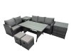 Fimous 7 Seat Outdoor Wicker PE Rattan Garden Furniture Set Dining Table Sofa Sets with 2 Side Tables Small Stool Dark Grey Mixed
