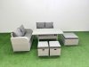 Fimous 7 Seater Outdoor Love Sofa Set Rattan Garden Furniture Set with Rectangular Dining Table 3 Footstool Light Grey