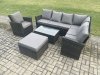 Fimous 8 Seater High Back Outdoor Garden Furniture Set Rattan Corner Sofa Set With Rectangular Coffee Table Big Footstool Armchair Dark Grey Mixed