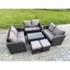 Fimous Outdoor Garden Furniture Sets 8 Seater Wicker Rattan Furniture Sofa Sets with Rectangular Coffee Table Love Sofa 2 Small Footstools Dark Grey Mixed