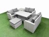 Fimous 7 Seater PE Wicker Rattan Furniture Sofa Sets with Adjustable Lifting Dining or Coffee Table 2 Seater Love Sofa Big Footstool Side Table Light Grey