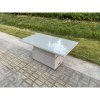 Fimous PE Wicker Rattan Garden Furniture Adjustable Rising Dining or Coffee Table In Light Grey Mixed With Clear Tempered Glass Semi Assembled