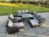 Fimous 11 Seater Rattan Outdoor Garden Furniture Sofa Set Patio Table & Chairs Set with 3 Seater Sofa Rectangular Dining Table 3 Footstool Dark Grey Mixed