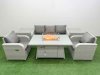 Fimous PE Rattan Garden Furniture Set Reclining Chair Sofa Lounge Sofa Set Firepit Dining Table 2 Side Table Light Grey