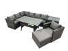Fimous Outdoor PE Rattan Sofa Set with Dining Table Patio Garden Furniture Sets with Chair Big Stool Side Table Dark Grey Mixed