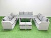 Fimous Patio Garden Furniture Sets with Black Glass Top Dining Table 3 Seater Sofa Side Table 2 Small Stool Light Grey