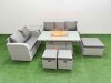 Fimous 8 Seater PE Rattan Wicker Garden Furniture Patio Conservatory Sofa Set with Firepit Dining Table 3 Seater Sofa Love Sofa 3 Stool Side Table