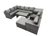 Fimous 7 Pieces Outdoor PE Rattan Garden Furniture Corner Sofa Oblong Coffee Table Set with Cushions Chair Big Footstool Side Table Dark Grey Mixed
