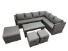 Fimous Outdoor Rattan Oblong Coffee Table Corner Sofa Sets Garden Furniture Set with 3 Stools Dark Grey Mixed