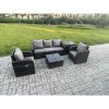Fimous Garden Furniture Sets 5 Seater Wicker Rattan Furniture Patio Sofa Sets with Reclining Chair 3 Seater Sofa Side Table Dark Grey Mixed