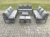 Fimous Aluminium 11 Seater Outdoor Garden Furniture Set Patio Lounge Sofa with Square Coffee Table 2 Small Footstools Conservatory Set Dark Grey
