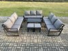 Fimous Aluminium 11 Seater Outdoor Garden Furniture Set Lounge Sofa Oblong Coffee Table 2 Small Footstools Sets with Cushions Dark Grey