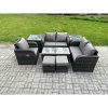 Fimous 7 Seater Rattan Outdoor Garden Furniture Sofa Set Patio Table & Chairs Set with 2 Side Tables 2 Small Footstools Dark Grey Mixed