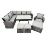 Fimous 10 Seat Rattan High Back Corner Sofa Set Patio Dining Table Set with 3 Footstool Dark Grey Mixed