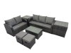 Fimous Outdoor Love Sofa 3 Seater Sofa Coffee Table Set Garden Rattan Furniture Set 7 Seater with 2 Small Stools 2 Side Tables Dark Grey