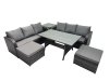 Fimous 8 Seat Outdoor Wicker PE Rattan Garden Furniture Set Dining Table Sofa Set with 2 Big Stools Side Table Dark Grey Mixed
