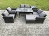 Fimous Rattan Garden Furniture Set 7 Seater Patio Outdoor Lounge Sofa Set with Oblong Dining Table Double Seat Sofa Side Table Big Footstool Dark Grey Mixed
