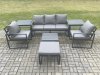 Fimous Aluminium 6 Seater Outdoor Lounge Sofa Set Garden Furniture Sets with Square Coffee Table Chair Big Footstool 2 Side Tables Dark Grey