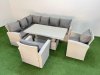 Fimous 8 Seat Rattan Outdoor Garden Furniture Corner Sofa Set Adjustable Lifting Dining or Coffee Table Set with 2 Armchairs Light Grey