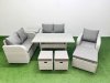 Fimous High Back Poly Rattan Garden Furniture Set with Reclining Chair Loveseat Sofa Rectangular Dining Table Indoor Outdoor Patio Set 3 Stools Side Table Light Grey