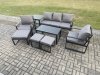 Fimous Aluminium 8 Pieces Garden Furniture Sofa Set with Cushions 8 Seater Outdoor Patio Set with 2 Armchair 3 Footstools Side Table Dark Grey