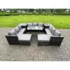 Fimous 11 Seater Wicker PE Rattan Outdoor Furniture Lounge Sofa Garden Dining Set with Dining Table 2 Side Tables 2 Big Footstools Dark Grey Mixed