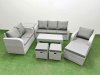 Fimous Patio PE Wicker 9 Seater Outdoor Rattan Furniture Sofa Sets with Oblong Coffee Table Reclining Chair Loveseat Sofa 3 Seater Sofa Stool Side Table Light Grey