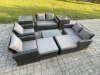 Fimous Garden Furniture Sets 9 Pieces Outdoor Rattan Furniture Manual Wicker Patio Sofa Chair Set with Coffee Table 2 Big Footstool 2 Side Tables Dark Grey Mixed