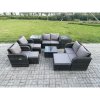 Fimous Garden Furniture Set Rattan Outdoor Lounge Sofa Chair With Tempered Glass Table 3 Footstools 2 Side Tables Dark Grey Mixed