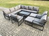 Fimous 14 Seater Aluminium Outdoor Garden Furniture Set Patio Lounge Sofa with Oblong Coffee Table 3 Pcs Chair 2 Small Footstools 2 Big Footstools Dark Grey