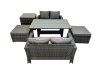 Fimous 6 Seater Wicker PE Rattan Furniture Outdoor Dining Table Double Seat Sofa Side Table 2 Big Stools Set Dark Grey Mixed
