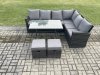 Fimous Outdoor Furniture Garden Dining Set Rattan Corner Sofa Set Rectangular Dining Table with Temper Glass 2 Small Footstools Dark Grey Mixed