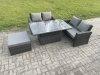 Fimous 4 Pieces Garden Furniture Sets Poly Rattan Outdoor Patio Height Adjustable Rising Lifting Table Sofa Dining Set with Big Footstool