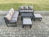 Fimous Aluminium Patio Outdoor Garden Furniture Lounge Sofa Set with Oblong Coffee Table 2 Big Footstools Dark Grey