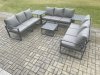 Fimous Aluminium 9 Seater Outdoor Garden Furniture Set Patio Lounge Sofa with Square Coffee Table 2 Side Tables Conservatory Set Dark Grey