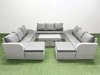 Fimous Outdoor Garden Furniture Set PE Rattan 3 Seater Sofa Set with Oblong Coffee Table 4 Footstools Light Grey
